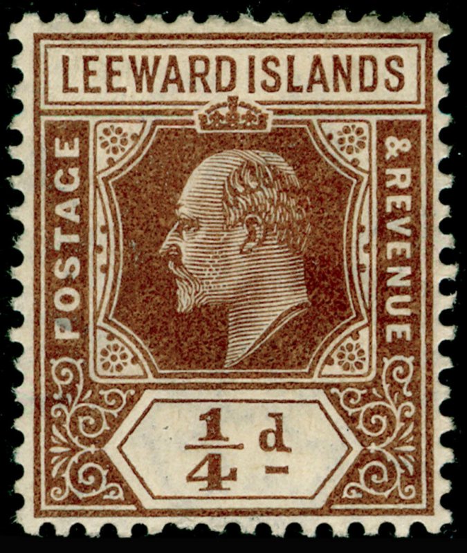 LEEWARD ISLANDS SG36, ¼d brown, LH MINT. 