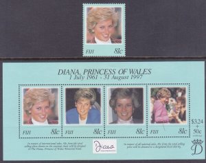 Fiji 819-20 MNH 1997 DIANA Princess of Wales Issue & Souvenir Sheet of 4