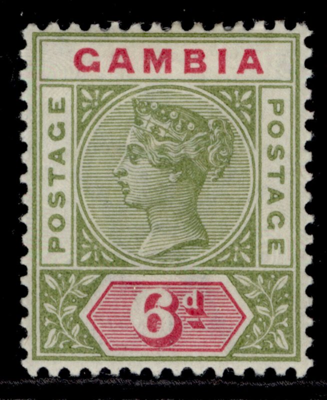 GAMBIA QV SG43, 6d olive green & carmine, M MINT. Cat £18.