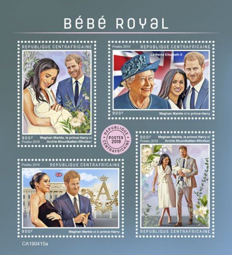 C A R - 2019 - Royal Baby, Archie Mountbatten-Windsor - Perf 4v Sheet - MNH