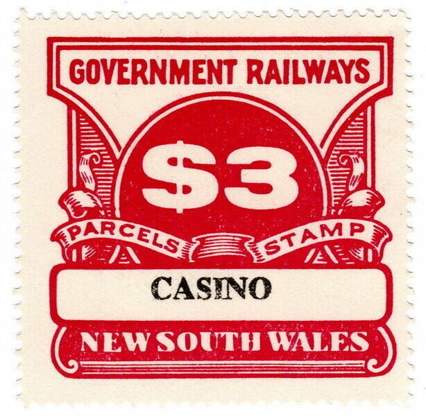 (I.B) Australia - NSW Government Railways : Parcel Stamp $3 (Casino)