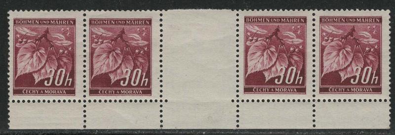 Bohemia and Moravia Scott # 24 (4), mint nh, gutter pair, Mi# 24ZW