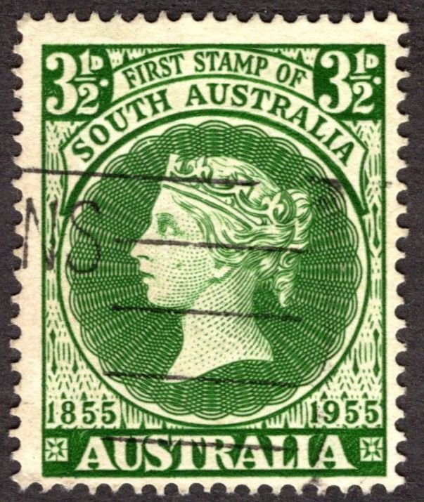 1955, Australia 3 1/2p, Used, Sc 285