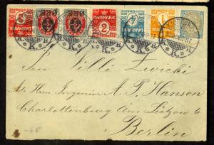 DENMARK 1906 7 Stamp Cover to GERMANY with 2x 1904 4o on 8o Sc 55