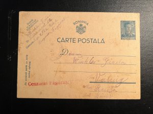 1942 Romania Postcard Cover Jewish Interment Camp Judaica to Voilung Resita