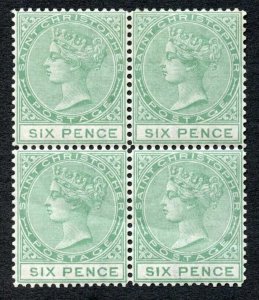 St Kitts Nevis SG9 6d green wmk Crown CC Perf 14 Bottom pair creased Cat 240 po