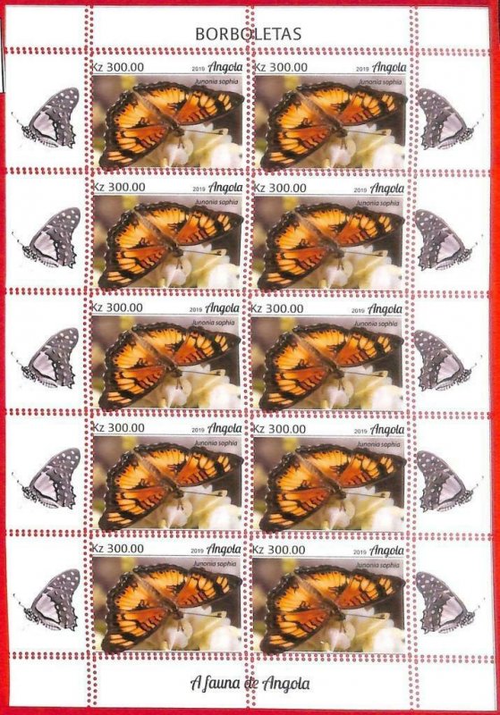 A1555 - ANGOLA - ERROR: MISSPERF   FULL SHEET x10 - 2019, Butterflies