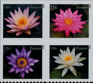 2015 49c Forever Water Lilies, Block of 4 Scott 4964-4967 Mint F/VF NH