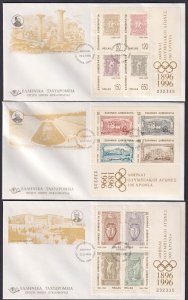 GREECE Sc #1832-4 (ITEM0465) CPL SET of 3 FDC S/S of 4 MODERN OLYMPIC GAMES CENT