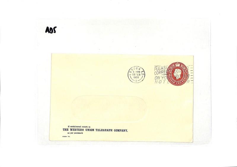 AD5 1960 GB LATE USE KGVI *Western Union Telegraph* Stationery Window Envelope