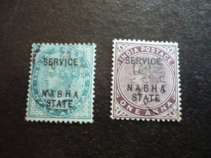 Stamps-Indian Convention State Nabha-Scott#O6-O7-Used Part Set of 2 Stamps