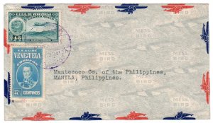 Venezuela 37 1/2c and 45c airmail to Philippines Islands, 1939