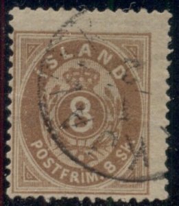 ICELAND #3 8sk brown, used w/genuine cancel, light crease, scarce, Scott $1,150.