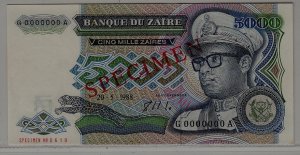 Zaire P-65 unc. banknote/ Specimen/ no.619