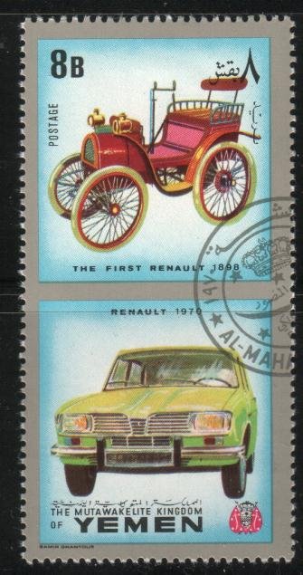 Antique Car, Renault 1970 & The First Renault 1898, Yemen stamp used