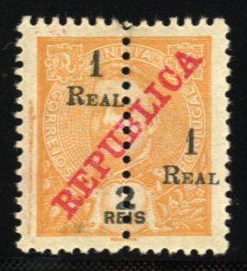 Portuguese Colonies, Portuguese India #336 Cat$135, 1913 1r on 2r orange, lig...