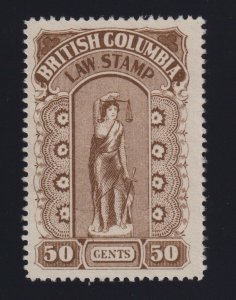 Canada (British Columbia) VD #BCL25f (1912-22) 50c brown Law Stamp Dot” Variety