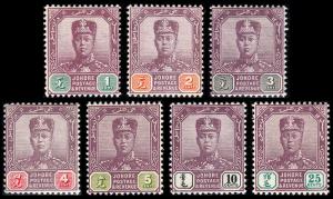 Malaya - Johore Scott 76-80, 82-83 (1912-19) Mint H VF, CV $121.75 B