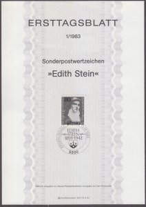 GERMANY Sc #1385 1st DAY CARD: NUN EDITH STEIN, CONVERTED and KILLED by NAZIS