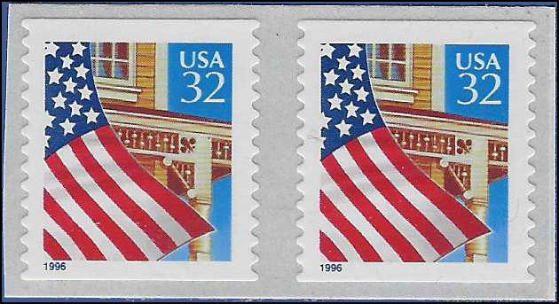 #2915b 32c Flag over Porch Coil Pair 1996 Mint NH