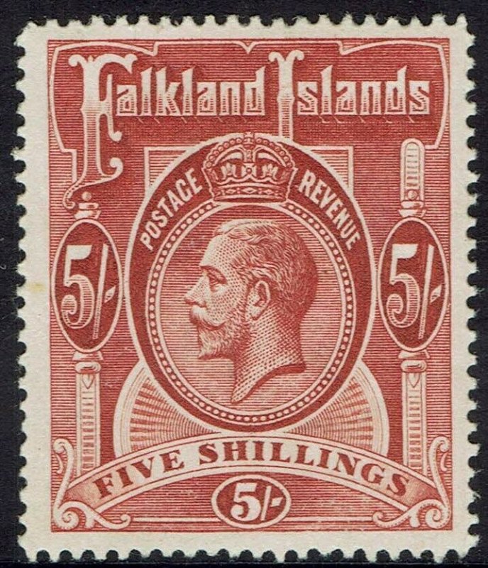 FALKLAND ISLANDS 1912 KGV 5/- RED 