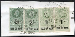 Isle of Man QEII 5/- 2/- and 2 x 1/- Key Plate Type Revenues CDS on Piece