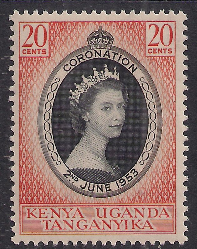 Kenya Uganda Tanganyika 1953 QE2 20ct Coronation Umm SG 165 ( L309 )