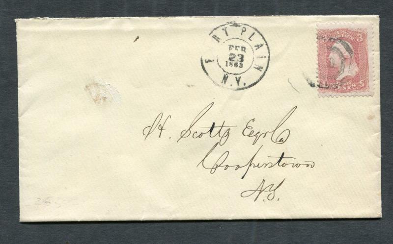 Postal History - Fort Plain NY 1862 Double Ring CDS Target #65 Cover w/Enc B0220