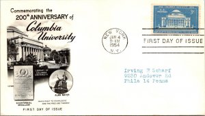 FDC 1954 SC #1029 Fleetwood Cachet - New York NY - Single - J357