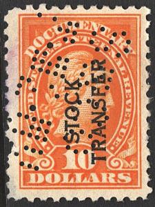 RD32 $10.00 Revenue: Stock Transfer (1928) Perfin