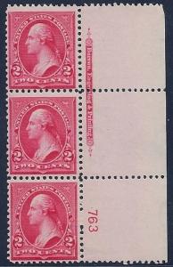 MALACK 279B F/VF OG NH, plate strip of 3, rich colors gg0013