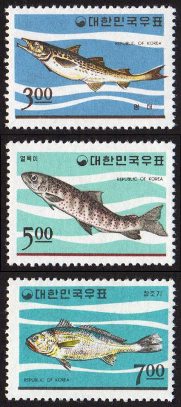 Korea (South) #496-498 set/3 mnh - 1965 Wildlife series - fish - pollack trout