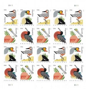 US 4994a (4991 - 4994) Sheet of 20 Postcard FOREVER stamps of Coastal Birds.