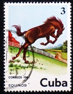 CUBA Sc# 2434 HORSES HORSES HORSES  3c  1981 used cto