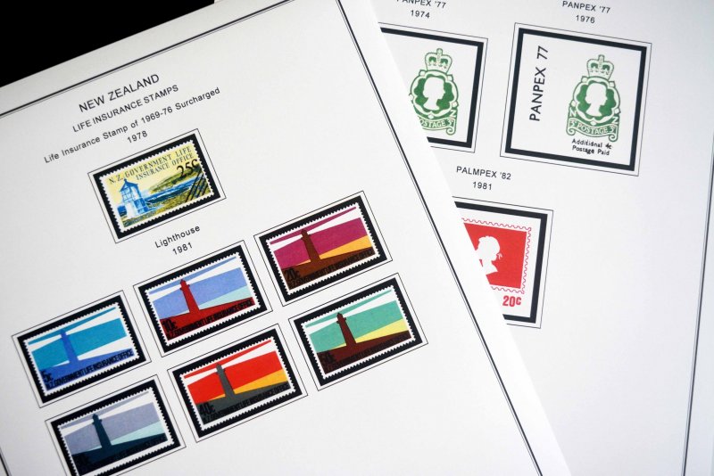 COLOR PRINTED NEW ZEALAND 1967-1989 STAMP ALBUM PAGES (93 illustrated pages)