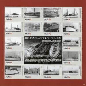 Palau Ships Stamps 2015 MNH WWII WW2 VE Day Evacuation Dunkirk War 16v M/S II 