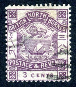 British North Borneo 1888. 3c violet. Used. SG39.
