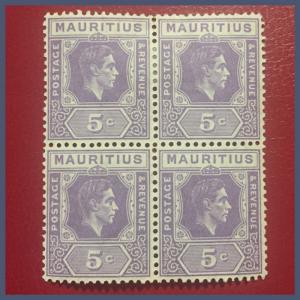 Mauritius KGVI - 1942 Block Of 4 : 5 Cents  Pale Lilac MM/MNH