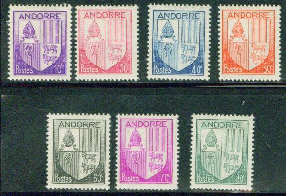 Andorre (French ) Andorra Scott 78-84 MH* coat of arms set