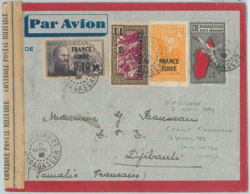 81169 - Madagascar - POSTAL HISTORY - CENSORED Airmail STATIONERY COVER 1944