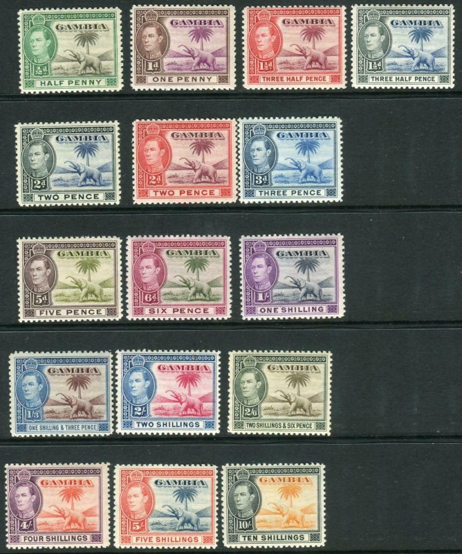 GAMBIA-1938-46  A lightly mounted mint set to 10/- Sg 150-161