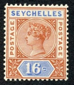 Seychelles SG14 16c Chestnut and Ultramarine Die 2 M/M Cat 45 pounds