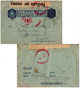 Italy Soldier's Free Mail 1940 Adel Nevoso Posta Militaire Formular to Triest...