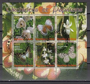 Benin, 2007 Cinderella issue. Butterflies & Orchids sheet of 6. Canceled. ^