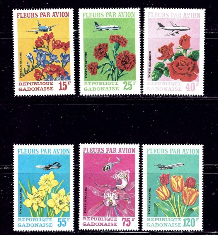 Gabon C109-11 MNH 1971 Flowers and Planes 6 values    (ap2035)