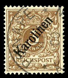 German Colonies, Caroline Islands #1a (Mi. 1I) Cat€400, 1899 3pf light brow...