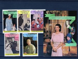 St Vincent Grenadines Sc#568-573 Q.Elizabeth II Set+SS MNH