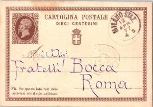 Italy 10c King Victor Emmanuel II Postal Card 1877 Milano Stal to Rome.