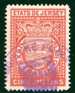 Channel Islands ETATS DE JERSEY Revenue Stamp 5s Used S2WHITE59