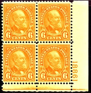 U.S. #638 MINT PL# BLOCK OG NH